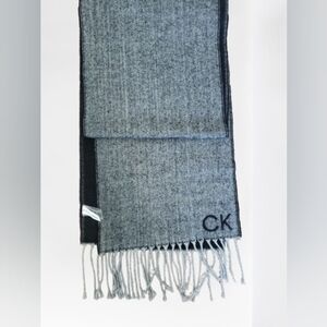 Calvin Klein Gray Black. Scarf Elegant Accessories. Soft.  Fringes